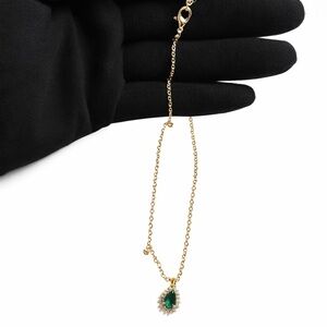 Pandora Gold Chain Necklace with Emerald Green Teardrop Pendant